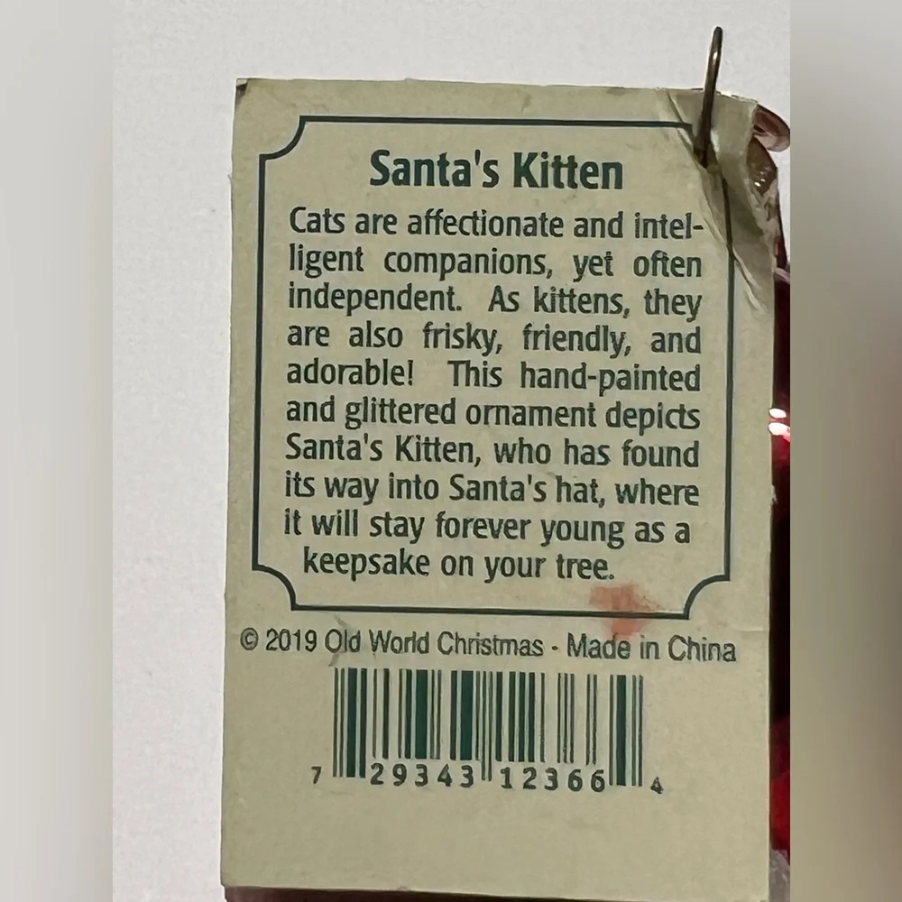 Old World Christmas Santa’s  Kitten Christmas Ornament